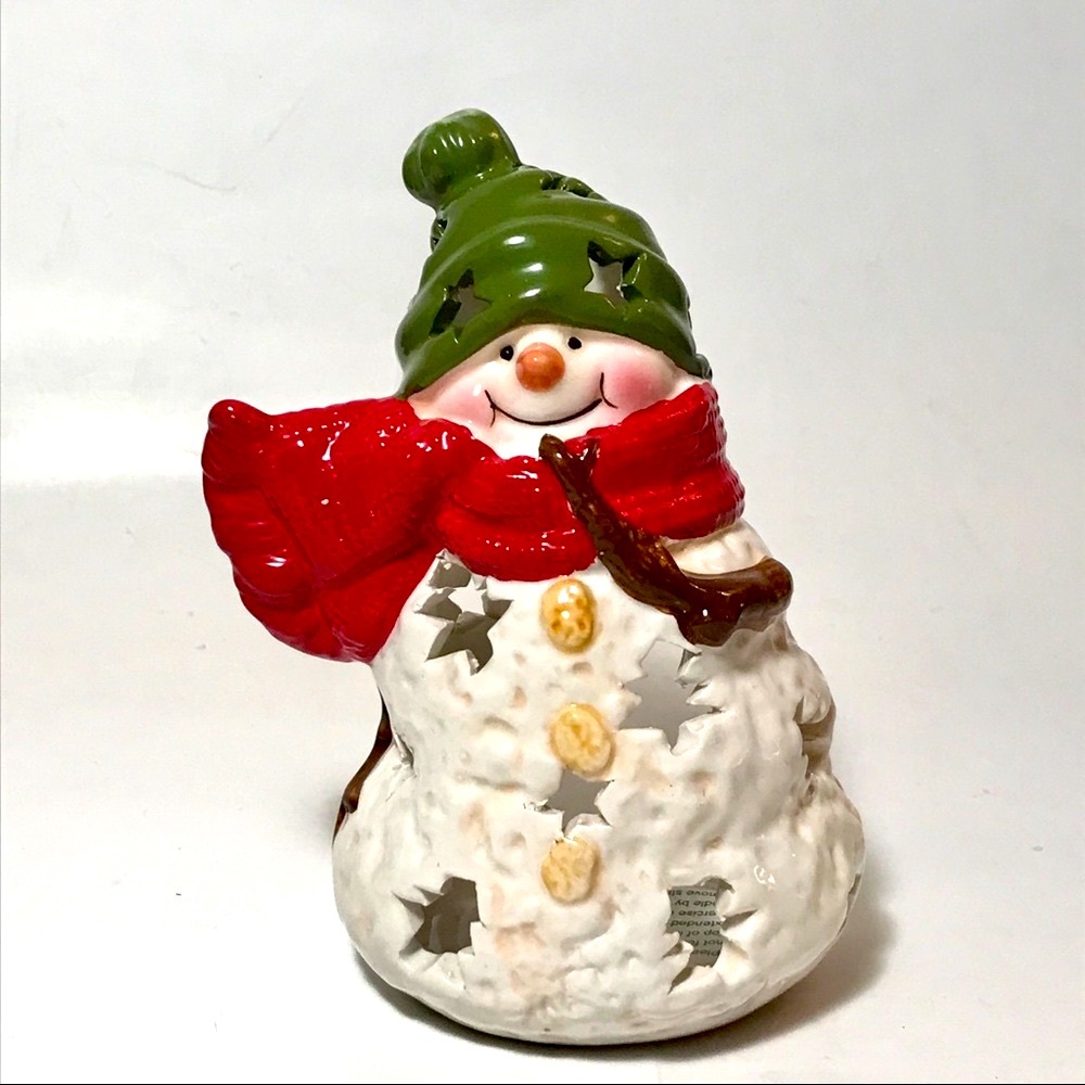 Jan Karon Ceramic Cute Cute Cute Snowman Tealight Candle Holder